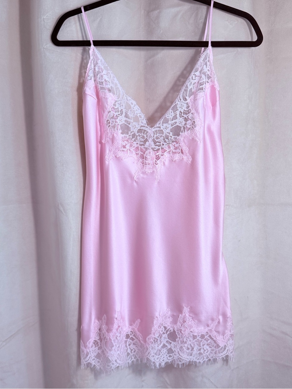 SKIMS Silk Lace-Trim Mini Slip Dress, Sz S, color Peony Tonal - Picture 1 of 10